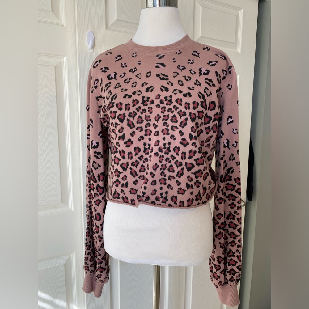 Beach Riot Cheetah Pink Crop Sweatshirt Top Animal Print Small